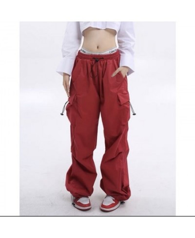 Y2K American Mew Trend Hiphop Straight Drawstring Overalls Female 2023 Retro Loose Casual Joker Multi-Pocket Leg Wide-Leg Pan...