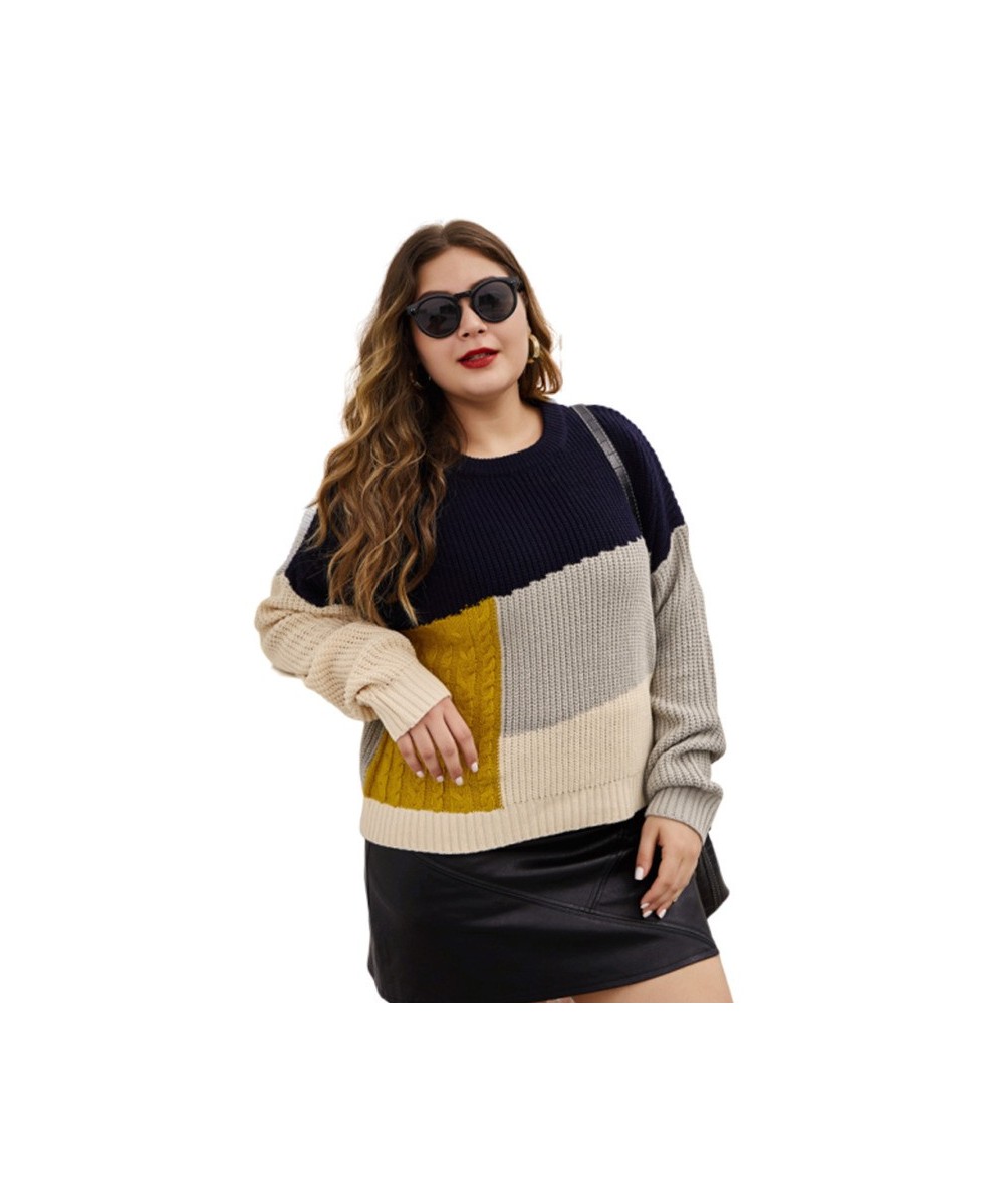 Plus Size T-shirt Women Casual Round Neck Long Sleeve Large Size Female Clothing Fashion Lady Color Block Stitching Loose Top...