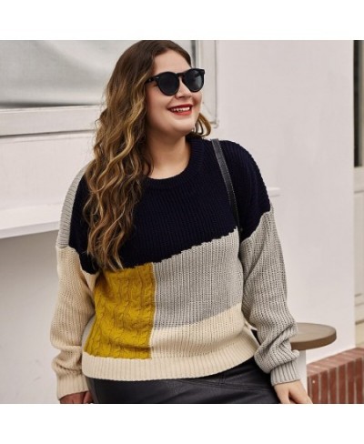 Plus Size T-shirt Women Casual Round Neck Long Sleeve Large Size Female Clothing Fashion Lady Color Block Stitching Loose Top...