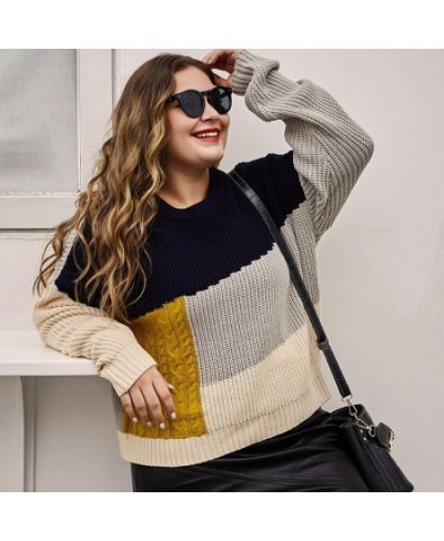 Plus Size T-shirt Women Casual Round Neck Long Sleeve Large Size Female Clothing Fashion Lady Color Block Stitching Loose Top...