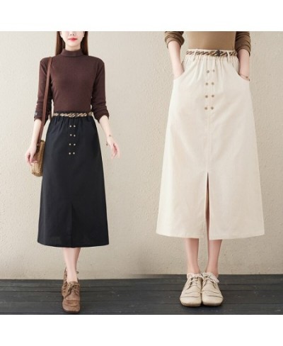 2022 High Waist Spring Skirts Button Open Slit Sashes Slim Office Lady Work Midi Skirts Women Autumn Casual Skirts $41.69 - S...