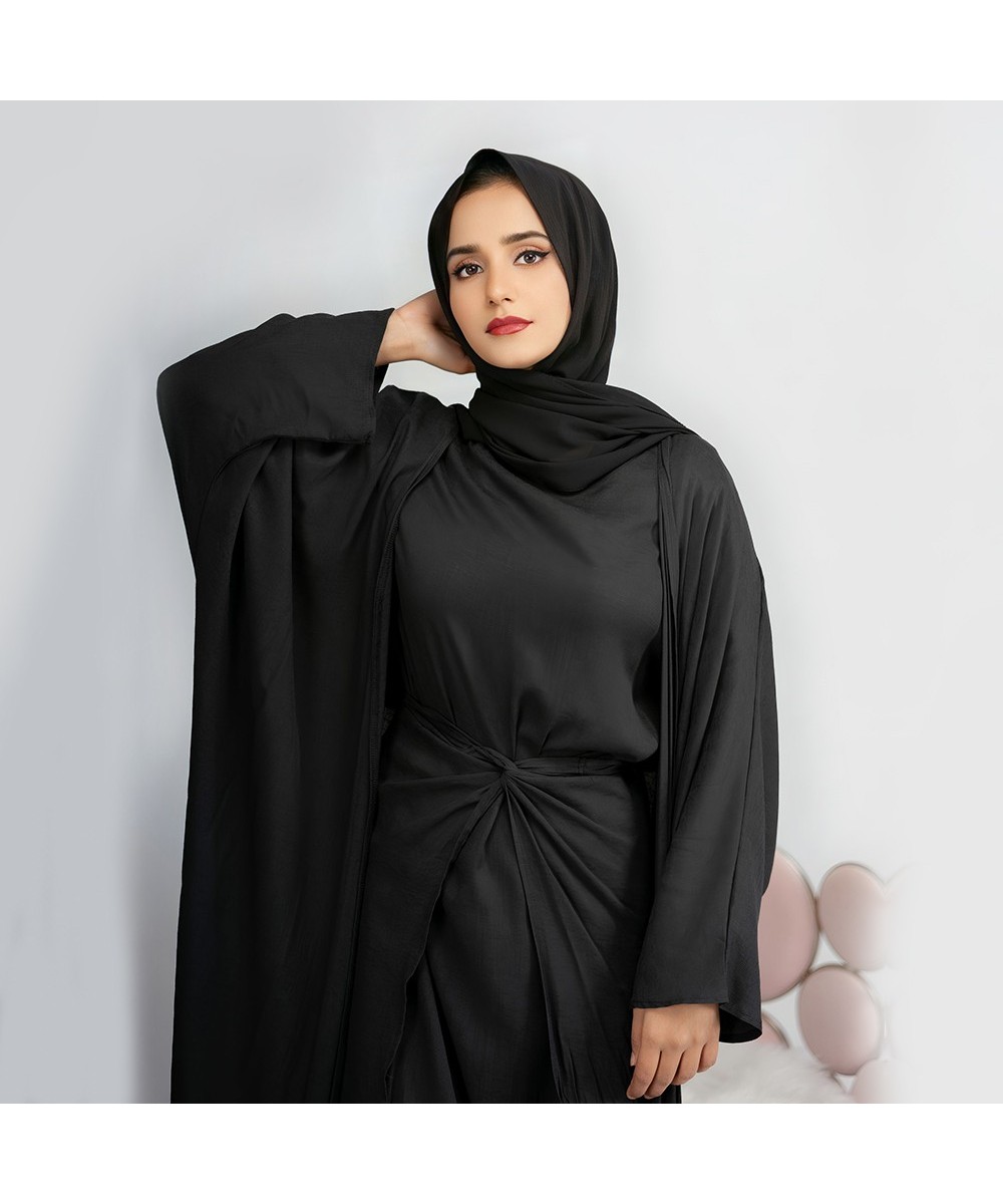 3 Piece Abaya Set Ramadan Eid Muslim Woman Matching Outfits Kimono+Nine Point Sleeve Dress+Wrap Tie Skirt Dubai $74.95 - Musl...