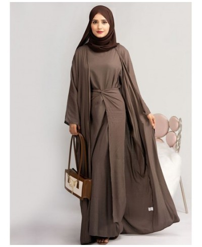 3 Piece Abaya Set Ramadan Eid Muslim Woman Matching Outfits Kimono+Nine Point Sleeve Dress+Wrap Tie Skirt Dubai $74.95 - Musl...