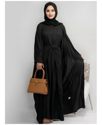 3 Piece Abaya Set Ramadan Eid Muslim Woman Matching Outfits Kimono+Nine Point Sleeve Dress+Wrap Tie Skirt Dubai $74.95 - Musl...