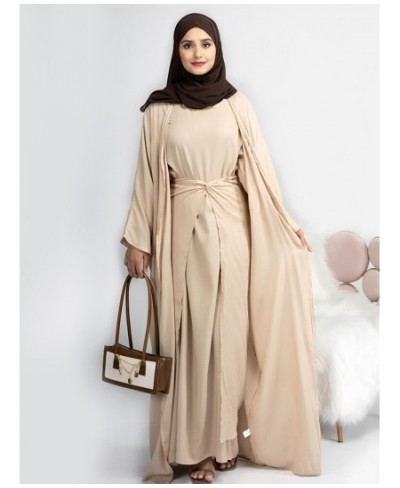 3 Piece Abaya Set Ramadan Eid Muslim Woman Matching Outfits Kimono+Nine Point Sleeve Dress+Wrap Tie Skirt Dubai $74.95 - Musl...