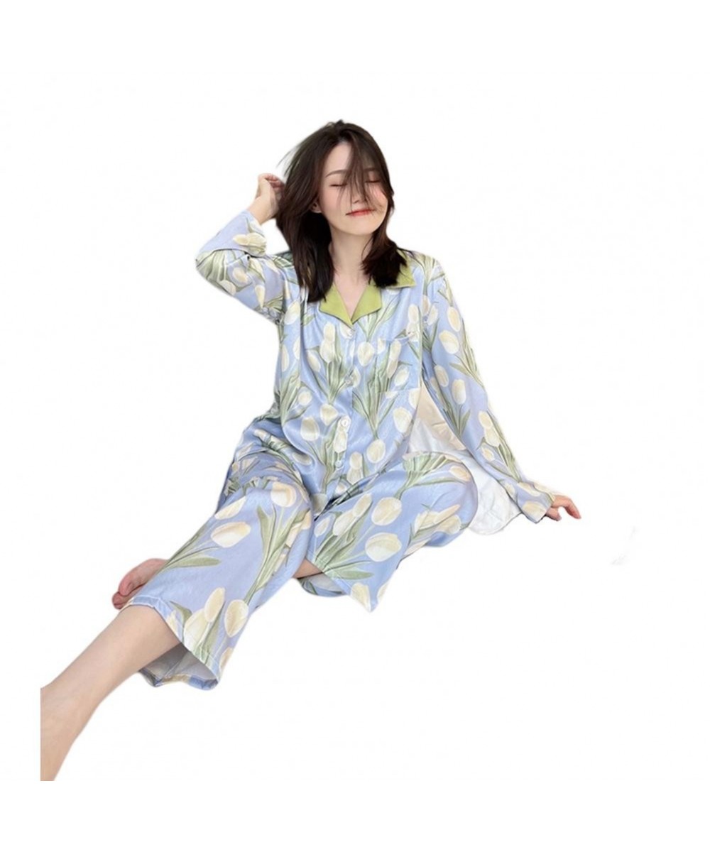 1 Set Cozy Sleepwear Set Silky Feel Thin Women Pajamas Spring Autumn Women Pajamas Set $31.38 - Sleepwears