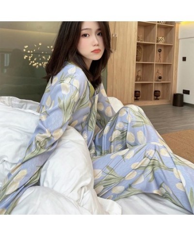 1 Set Cozy Sleepwear Set Silky Feel Thin Women Pajamas Spring Autumn Women Pajamas Set $31.38 - Sleepwears