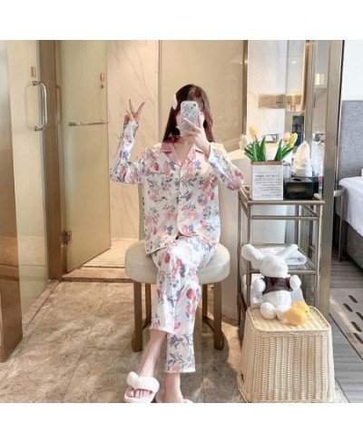 1 Set Cozy Sleepwear Set Silky Feel Thin Women Pajamas Spring Autumn Women Pajamas Set $31.38 - Sleepwears