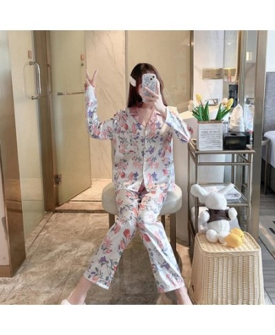 1 Set Cozy Sleepwear Set Silky Feel Thin Women Pajamas Spring Autumn Women Pajamas Set $31.38 - Sleepwears