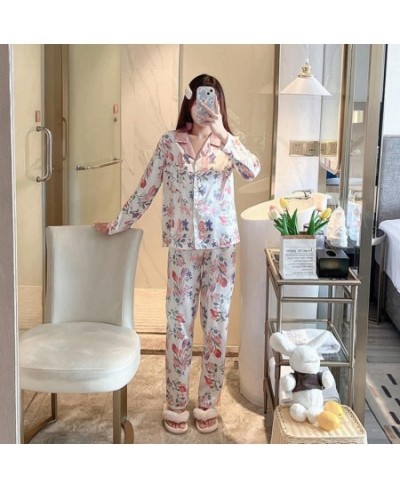 1 Set Cozy Sleepwear Set Silky Feel Thin Women Pajamas Spring Autumn Women Pajamas Set $31.38 - Sleepwears