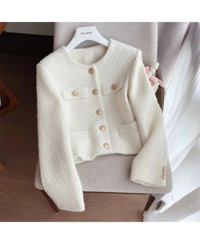 Classic Korean Crop Tweed Jackets Women Elegant Luxury Short Outwear Single Breasted Vintage Chaquetas Spring Wool Blends Coa...