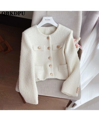 Classic Korean Crop Tweed Jackets Women Elegant Luxury Short Outwear Single Breasted Vintage Chaquetas Spring Wool Blends Coa...