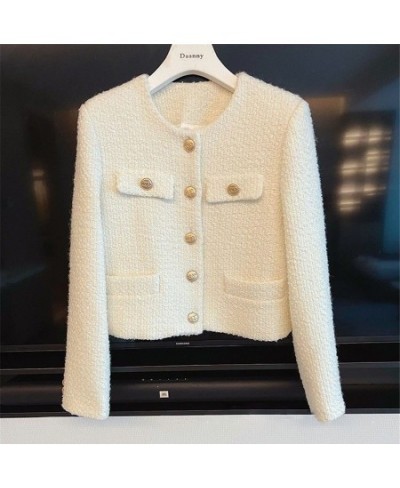 Classic Korean Crop Tweed Jackets Women Elegant Luxury Short Outwear Single Breasted Vintage Chaquetas Spring Wool Blends Coa...