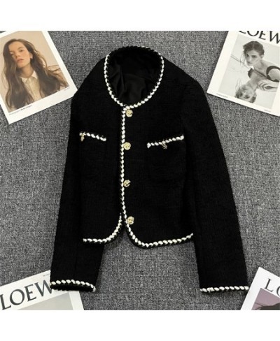 Classic Korean Crop Tweed Jackets Women Elegant Luxury Short Outwear Single Breasted Vintage Chaquetas Spring Wool Blends Coa...