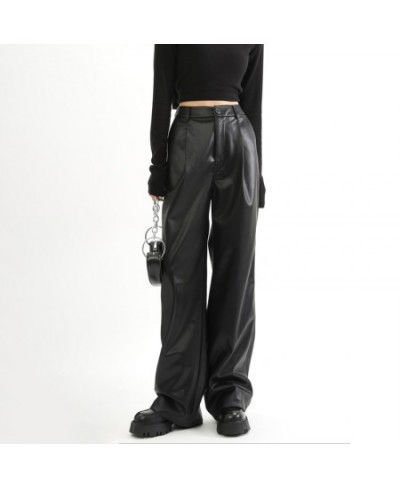 Straight Leather Pants Women High Waist PU Leather Trousers Baggy Black Female Streetwear Clothing New Fashion Ladies $36.37 ...