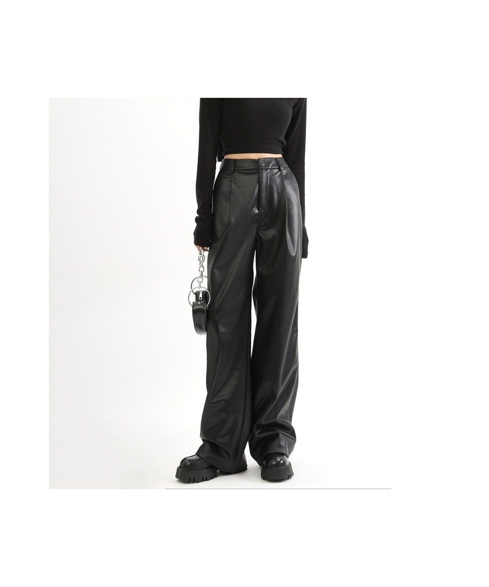 Straight Leather Pants Women High Waist PU Leather Trousers Baggy Black Female Streetwear Clothing New Fashion Ladies $36.37 ...