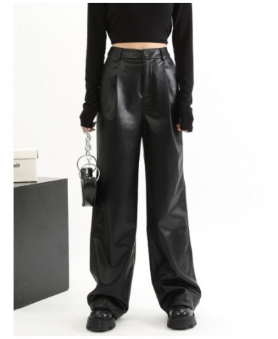 Straight Leather Pants Women High Waist PU Leather Trousers Baggy Black Female Streetwear Clothing New Fashion Ladies $36.37 ...