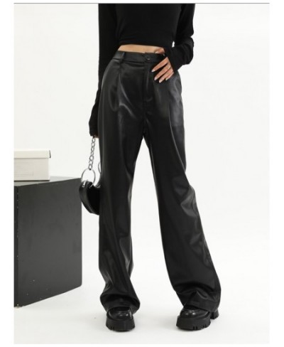 Straight Leather Pants Women High Waist PU Leather Trousers Baggy Black Female Streetwear Clothing New Fashion Ladies $36.37 ...