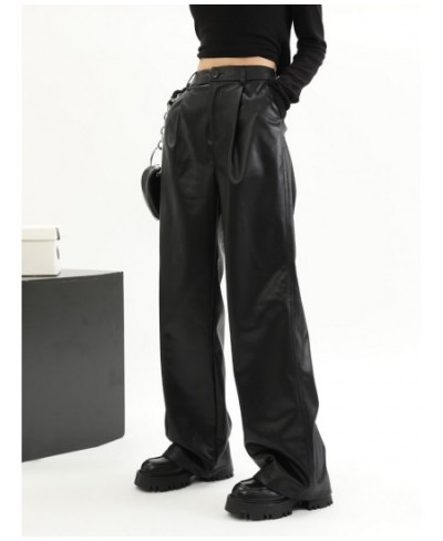 Straight Leather Pants Women High Waist PU Leather Trousers Baggy Black Female Streetwear Clothing New Fashion Ladies $36.37 ...