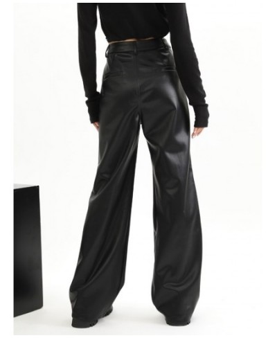 Straight Leather Pants Women High Waist PU Leather Trousers Baggy Black Female Streetwear Clothing New Fashion Ladies $36.37 ...