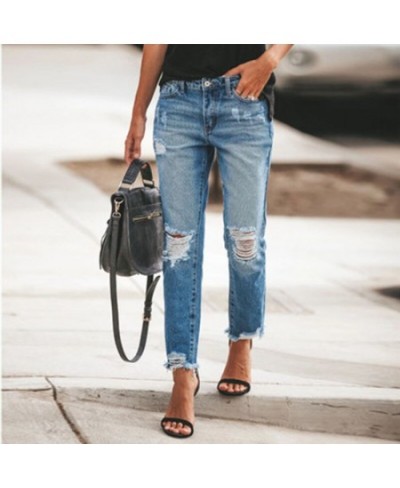 Spring Autumn Casual Trousers Pierced Jeans 2023 Women Washed Old Jeans Cute Distressed Straight Denim Pants Long Pant with $...