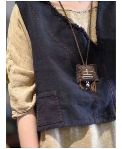 Women Summer Autumn Linen V Neck Vests Waistcoat Outerwear Ladies Vintage Flax Vest Female 2022 Vests $64.52 - Jackets & Coats