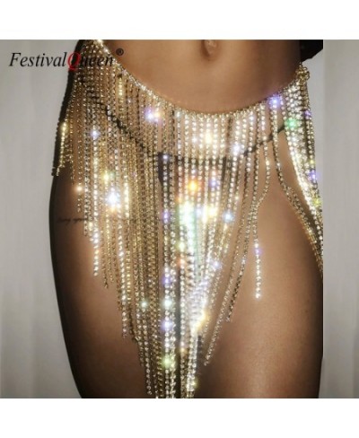 Y2k Glitter Full Rhinestone Tassel Mini Skirts For Women Fashion Rave Clubwear Party Shiny Body Chain Jewelry Skirt Accessori...