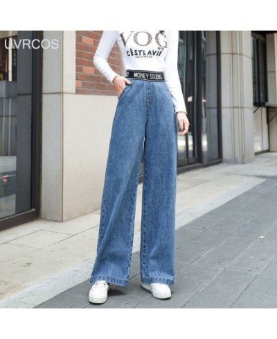 Jeans Street Letters High Waist Pants Korean Blue Fashion High Waist Wide-leg Jeans Drape Elastic Waist Women's Jeans $41.49 ...