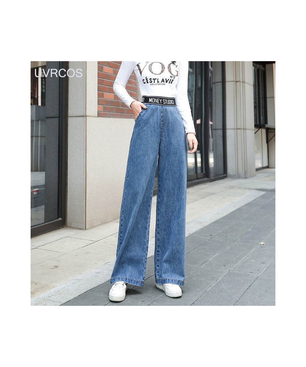 Jeans Street Letters High Waist Pants Korean Blue Fashion High Waist Wide-leg Jeans Drape Elastic Waist Women's Jeans $41.49 ...