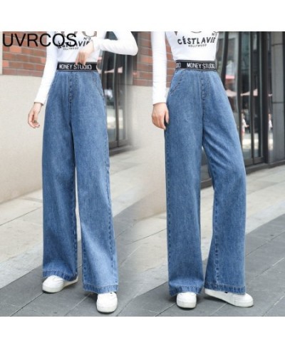 Jeans Street Letters High Waist Pants Korean Blue Fashion High Waist Wide-leg Jeans Drape Elastic Waist Women's Jeans $41.49 ...