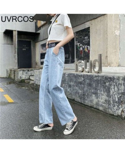 Jeans Street Letters High Waist Pants Korean Blue Fashion High Waist Wide-leg Jeans Drape Elastic Waist Women's Jeans $41.49 ...