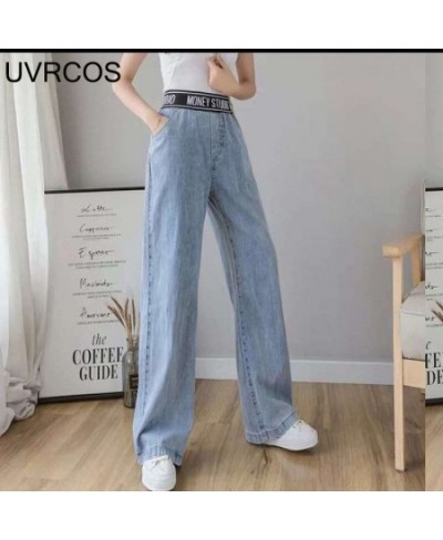 Jeans Street Letters High Waist Pants Korean Blue Fashion High Waist Wide-leg Jeans Drape Elastic Waist Women's Jeans $41.49 ...