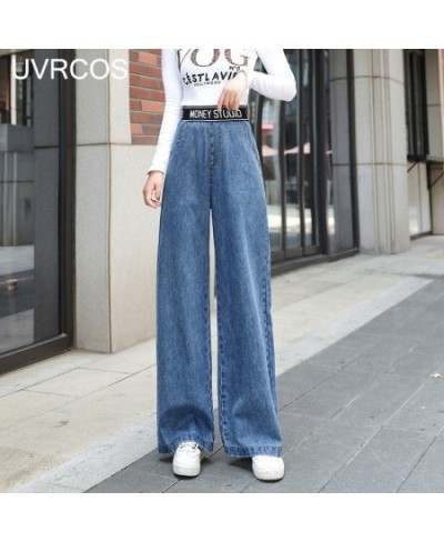 Jeans Street Letters High Waist Pants Korean Blue Fashion High Waist Wide-leg Jeans Drape Elastic Waist Women's Jeans $41.49 ...