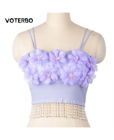 Women's Tube Top Floral Vest Sexy Hem Tassel Beading Camis Tank Female Thin Straps High Street Fashion T Shirt Crop Top $37.6...