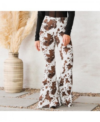 Women's Fashion Casual High Waist Cow Prints Trousers Women's Leg Flared Wide Jeans Button Pocket Women's Jeans $48.46 - Jeans