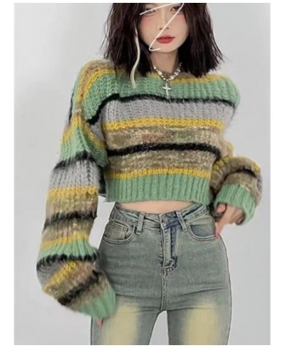 Panelled Crop Pullovers Women Harajuku Striped Color Hipster Streetwear Y2k Clothes American Style BF Sweaters Autumn Vintage...