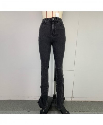 Echoine Fold Patchwork Jeans Hight Waist Skinny Flare Split Jeans Street Denim Pants Y2K Women Trousers Party Club Cloth $54....