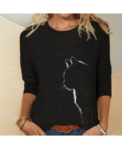 Women Clothes Spring Autumn Casual Pullovers Women's Clothing Funny Cute Cat 3D Print Long Sleeve T-Shirts Ladies Fashion Top...