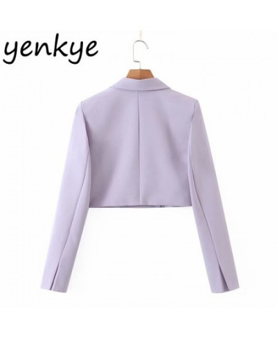 Fall Women Cropped Blazer Vintage Solid Color Long Sleeve Notched Collar Double Breasted Elegant Office Jacket Fashion Suits ...