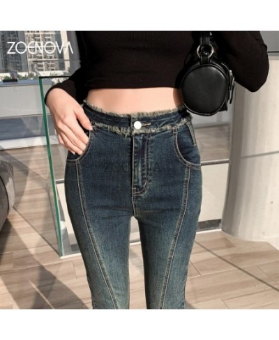 Y2K Spring Female Denim Trousers New Fashion Spliced High Waist Flare Pants Tassels Ankle Full Length Jeans Black Blue $47.95...