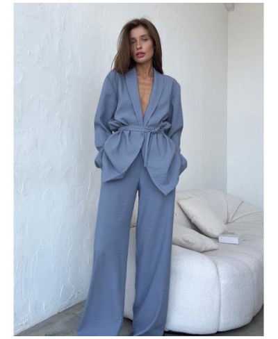 Full Sleeves Pajamas For Women Robe Suits With Pants Wide Leg Solid Loose Sets Womens Outfits 2022 Home Suit Sleep Clothes $5...