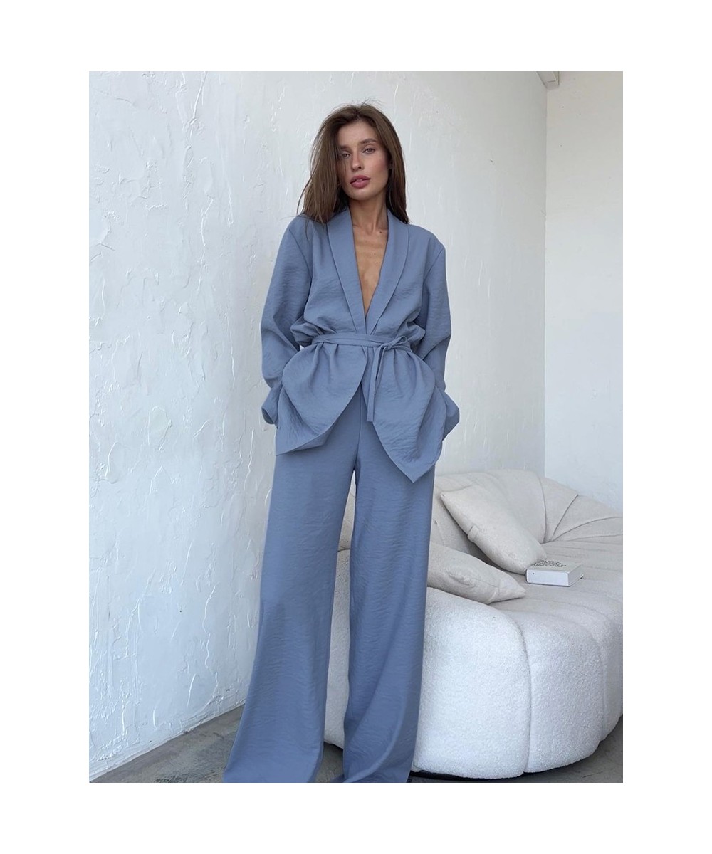 Full Sleeves Pajamas For Women Robe Suits With Pants Wide Leg Solid Loose Sets Womens Outfits 2022 Home Suit Sleep Clothes $5...