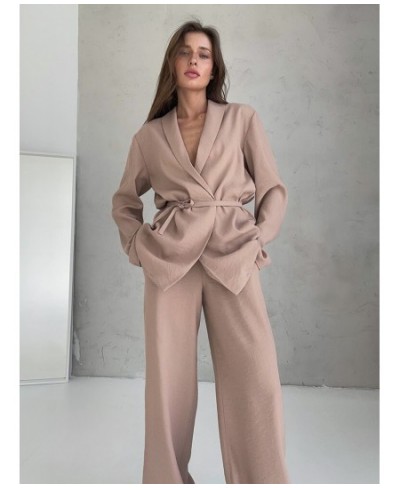 Full Sleeves Pajamas For Women Robe Suits With Pants Wide Leg Solid Loose Sets Womens Outfits 2022 Home Suit Sleep Clothes $5...