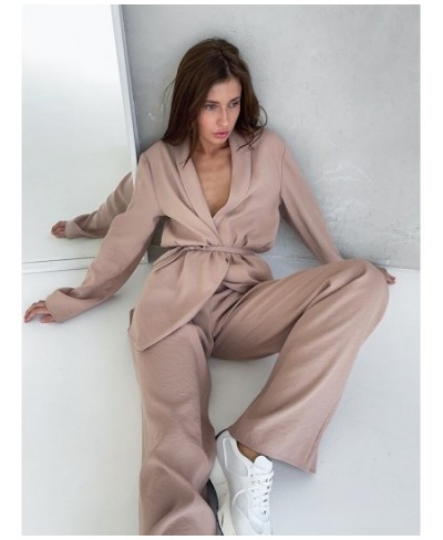 Full Sleeves Pajamas For Women Robe Suits With Pants Wide Leg Solid Loose Sets Womens Outfits 2022 Home Suit Sleep Clothes $5...