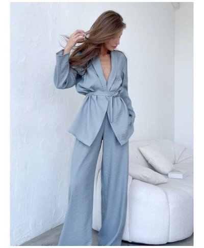 Full Sleeves Pajamas For Women Robe Suits With Pants Wide Leg Solid Loose Sets Womens Outfits 2022 Home Suit Sleep Clothes $5...