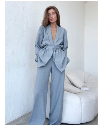 Full Sleeves Pajamas For Women Robe Suits With Pants Wide Leg Solid Loose Sets Womens Outfits 2022 Home Suit Sleep Clothes $5...