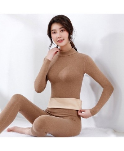 Women's Seamless Thermal Underwear Winter Pajamas Clothes Thick Double Layer Warm Thermo Lingerie 2 Pieces Turtleneck Long $7...