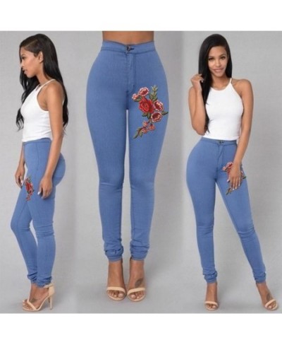 Fashion Women Skinny Embroidery Floral Jeans Stretch High Waist Workout Ripped Denim Pants Trousers 3xl Plus Size $26.44 - Jeans