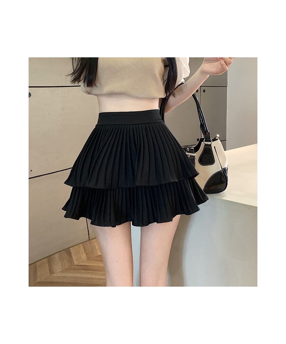 Double-deck cake skirt 2023 summer pink black skirts for women korean fashion white kawaii mini Pleated skirt faldas para muj...