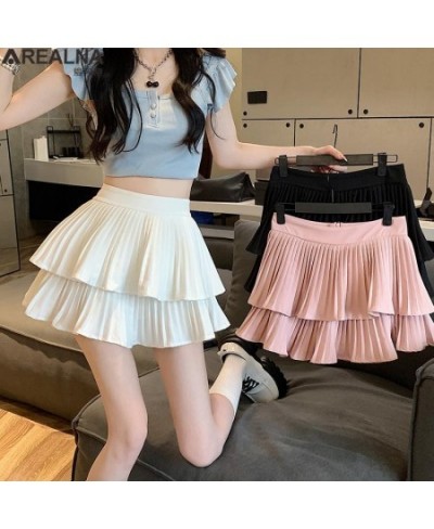 Double-deck cake skirt 2023 summer pink black skirts for women korean fashion white kawaii mini Pleated skirt faldas para muj...